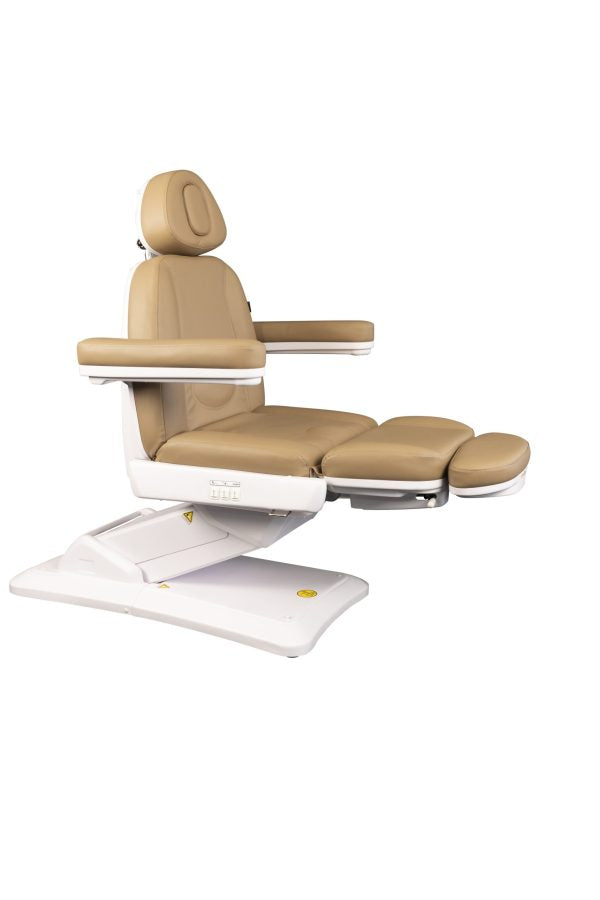 The Karma Christchurch is a premium sand-coloured 3-motor electric beauty and laser treatment table featuring an adjustable face cradle and tilting function.