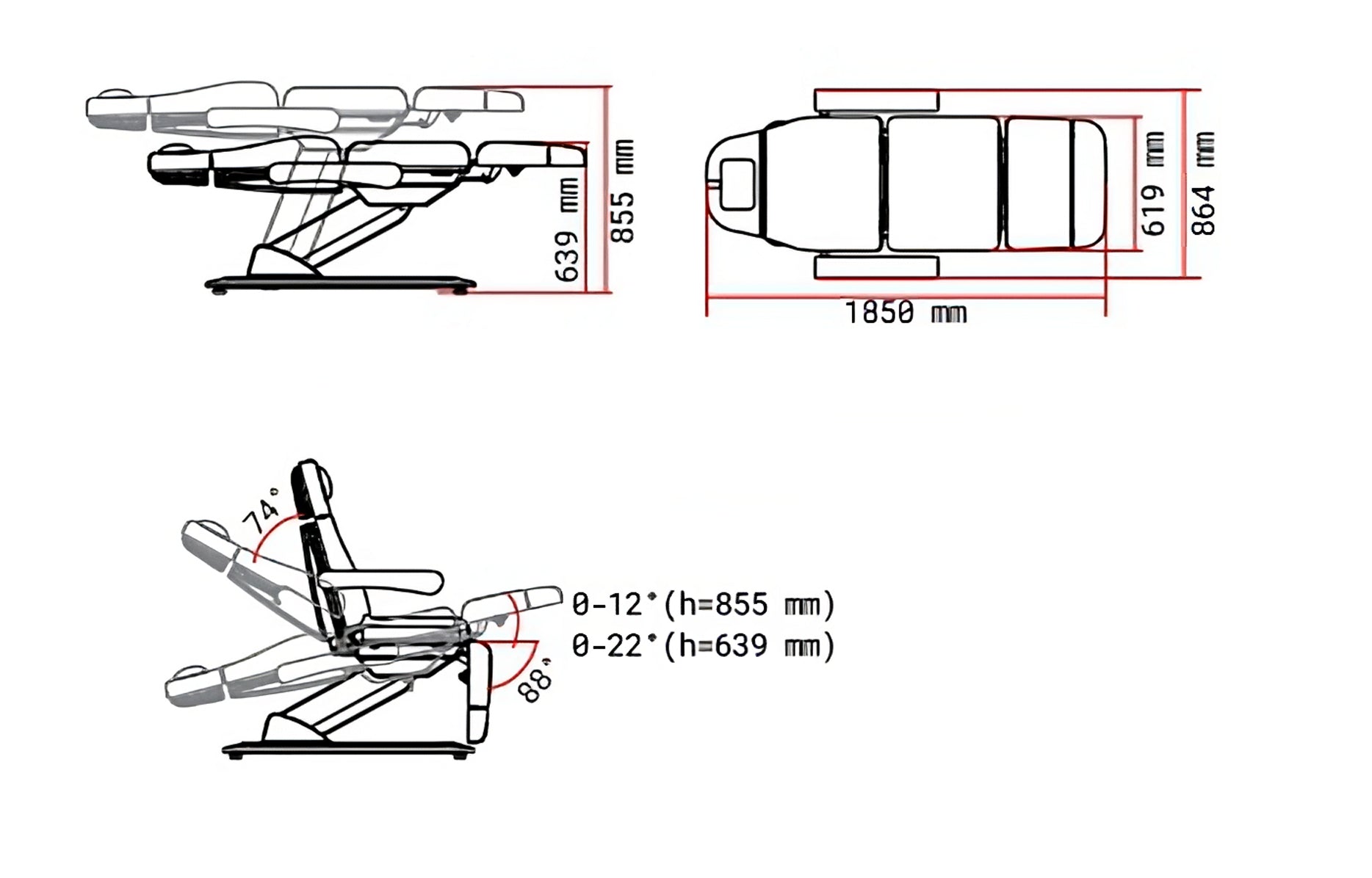 The Karma Dunedin is a premium black 3-motor part electric beauty bed featuring a medical-grade antimicrobial surface and adjustable face cradle.