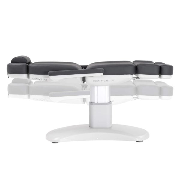 The Karma Stratford is a premium white 4-motor electric beauty bed featuring a high-stability column design and medical-grade antimicrobial vinyl.