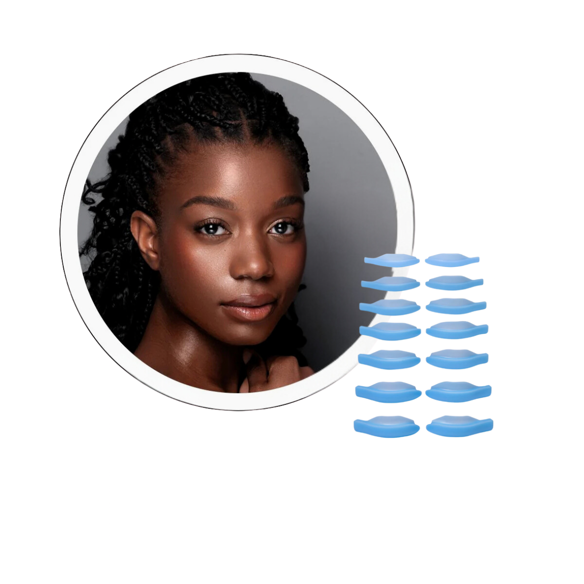 A complete set of 8 Katya Vinog Clover lash lift shields in lilac, displaying the new high flat hybrid shape and matte texture for professional salon lash lifts.