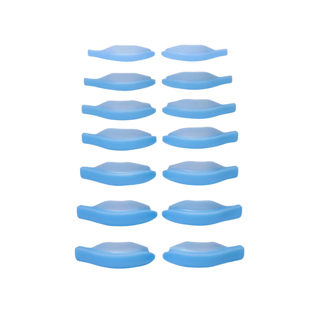 A complete set of 8 Katya Vinog Clover lash lift shields in lilac, displaying the new high flat hybrid shape and matte texture for professional salon lash lift results.