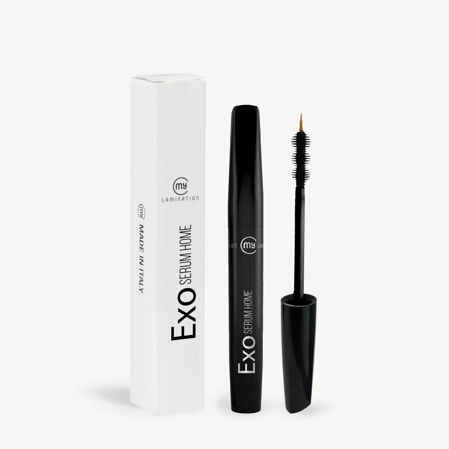 My Lamination Exo Serum Home 10ml tube and dual-applicator wand next to white packaging box.