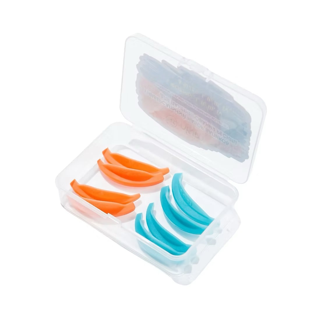 A four-pair set of nKim Ray Effect lash lift shields in light blue and orange, designed for deep-set and hooded eyes in professional Australian salons.