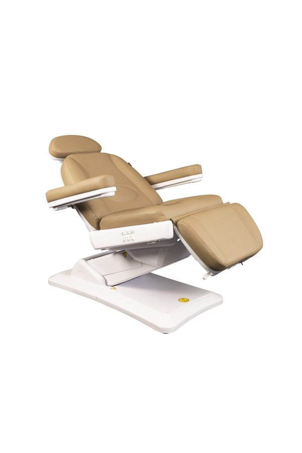 The Karma Christchurch is a premium sand-coloured 3-motor electric beauty and laser treatment table featuring an adjustable face cradle and tilting function.
