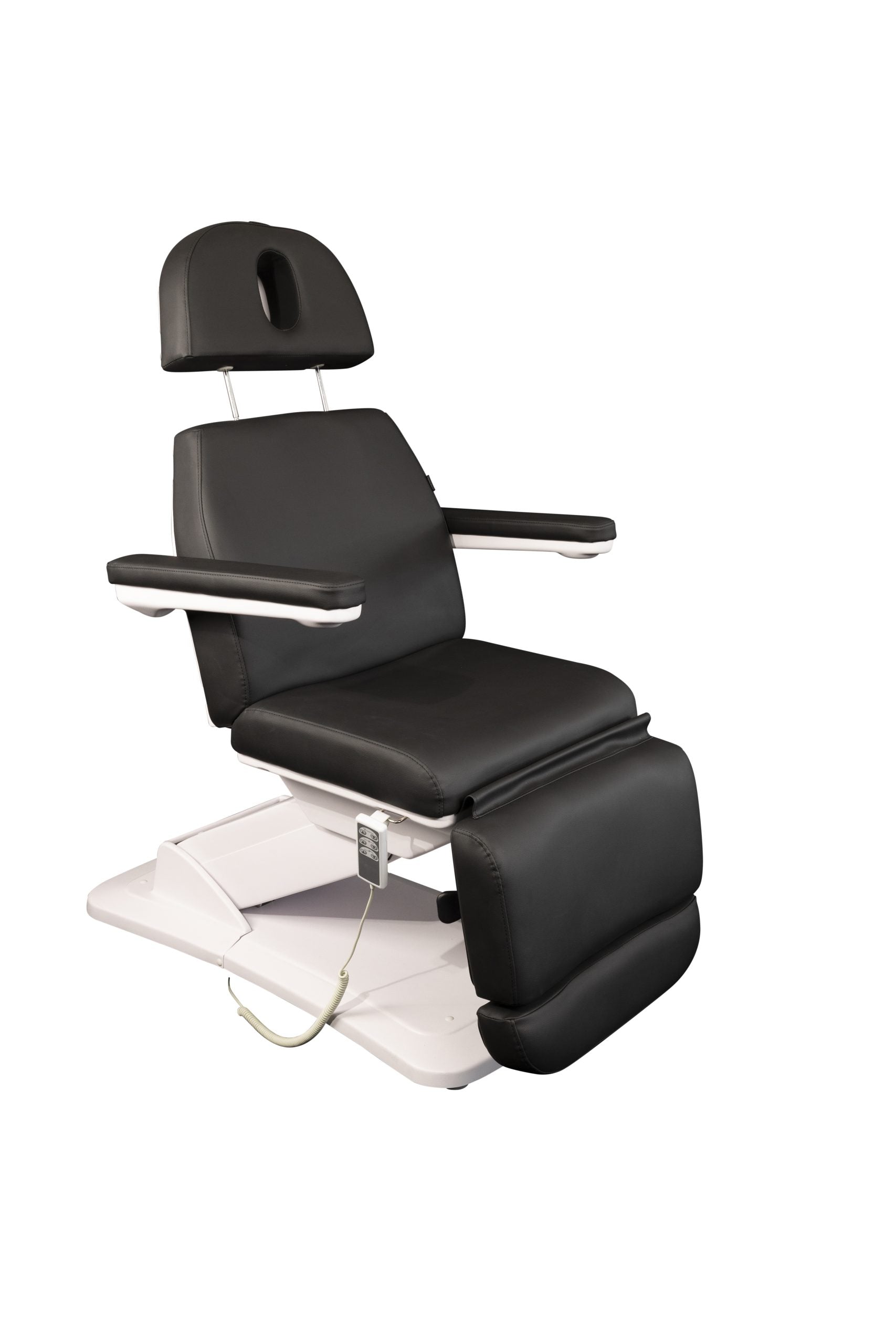 The Karma Dunedin is a premium black 3-motor part electric beauty bed featuring a medical-grade antimicrobial surface and adjustable face cradle.