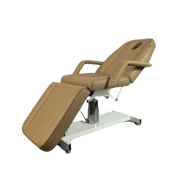 The Karma Wellington is a hydraulic beauty and tattoo bed featuring 360-degree rotation, lockable swivel, and medical-grade antimicrobial vinyl.