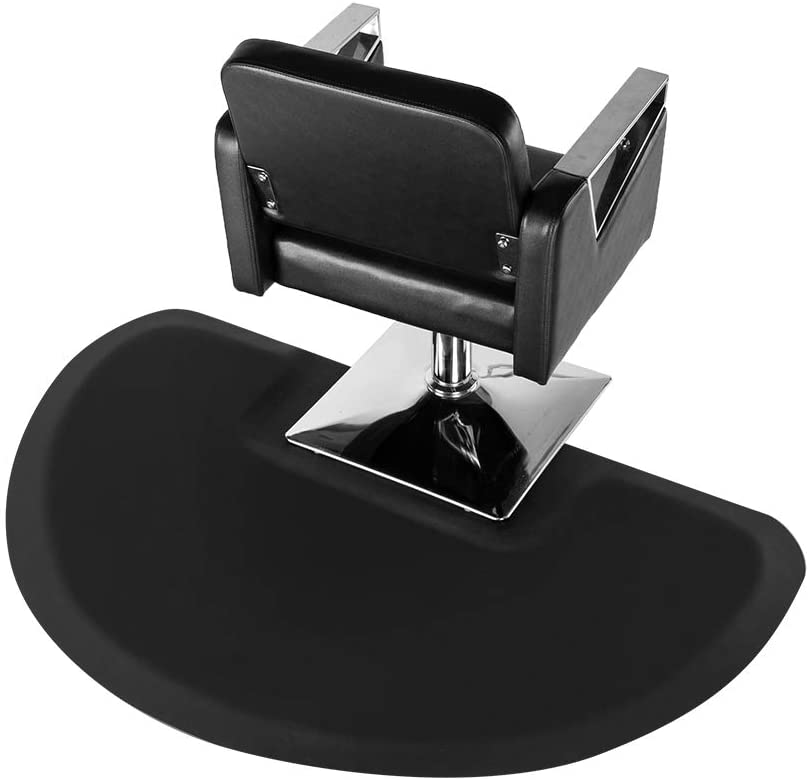 The Karma Semi-Circular Anti-Fatigue Salon Mat features a 15mm extra-thick black cushioned dome with a dedicated inner square cutout for hydraulic salon chairs.