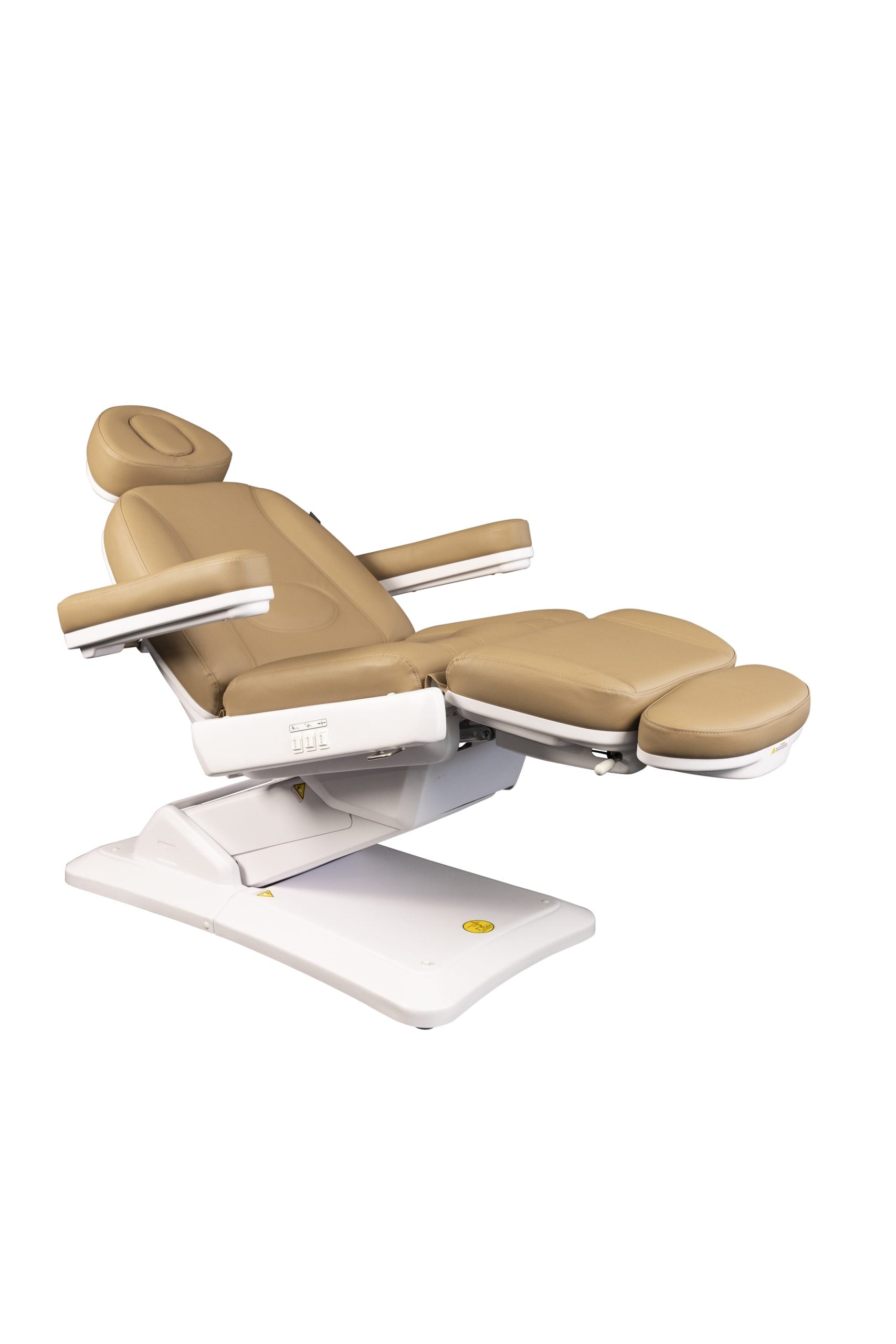 The Karma Christchurch is a premium sand-coloured 3-motor electric beauty and laser treatment table featuring an adjustable face cradle and tilting function.