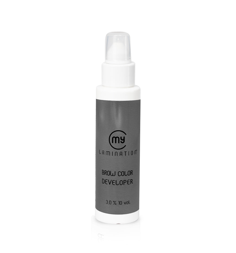 A 60ml professional bottle of My Lamination Brow Color Developer 3% 10 Vol, designed with a creamy consistency for precise eyebrow tinting and lamination treatments.