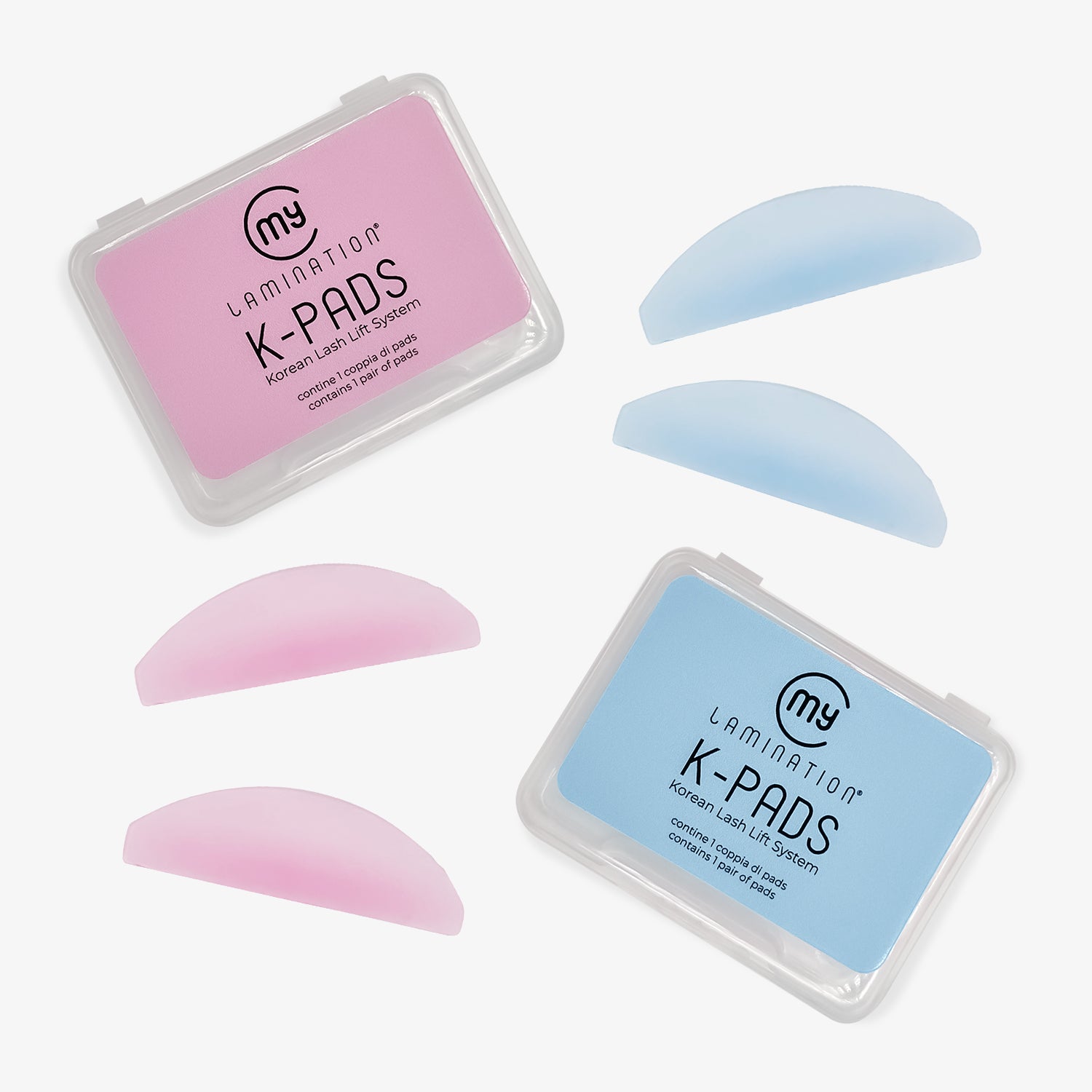 Two pairs of flat My Lamination silicone K-Pads, designed as the foundational shield to place and process lashes during Step 1 of Korean lash lamination.