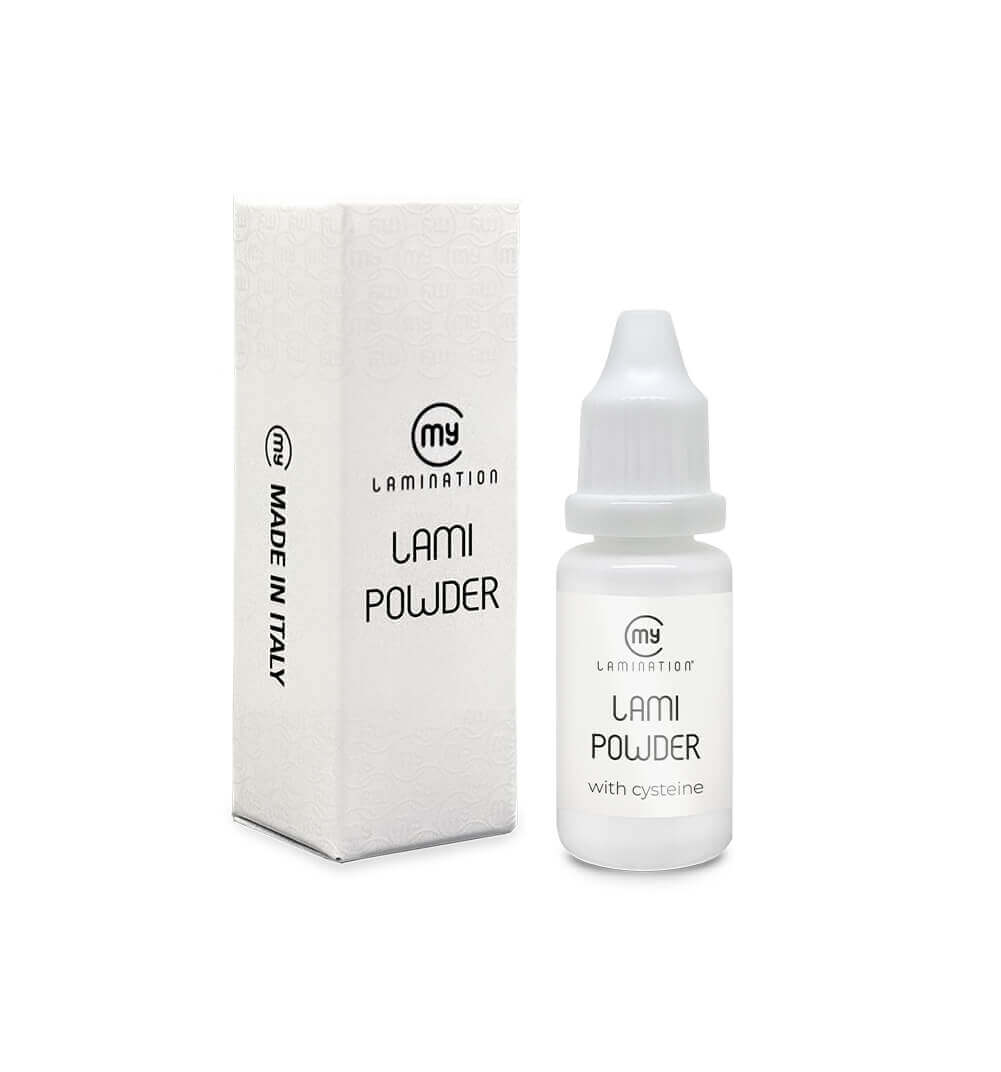 A 9 gram tub of My Lamination Lami Powder, a thickening agent for professional lash and brow lamination treatments.