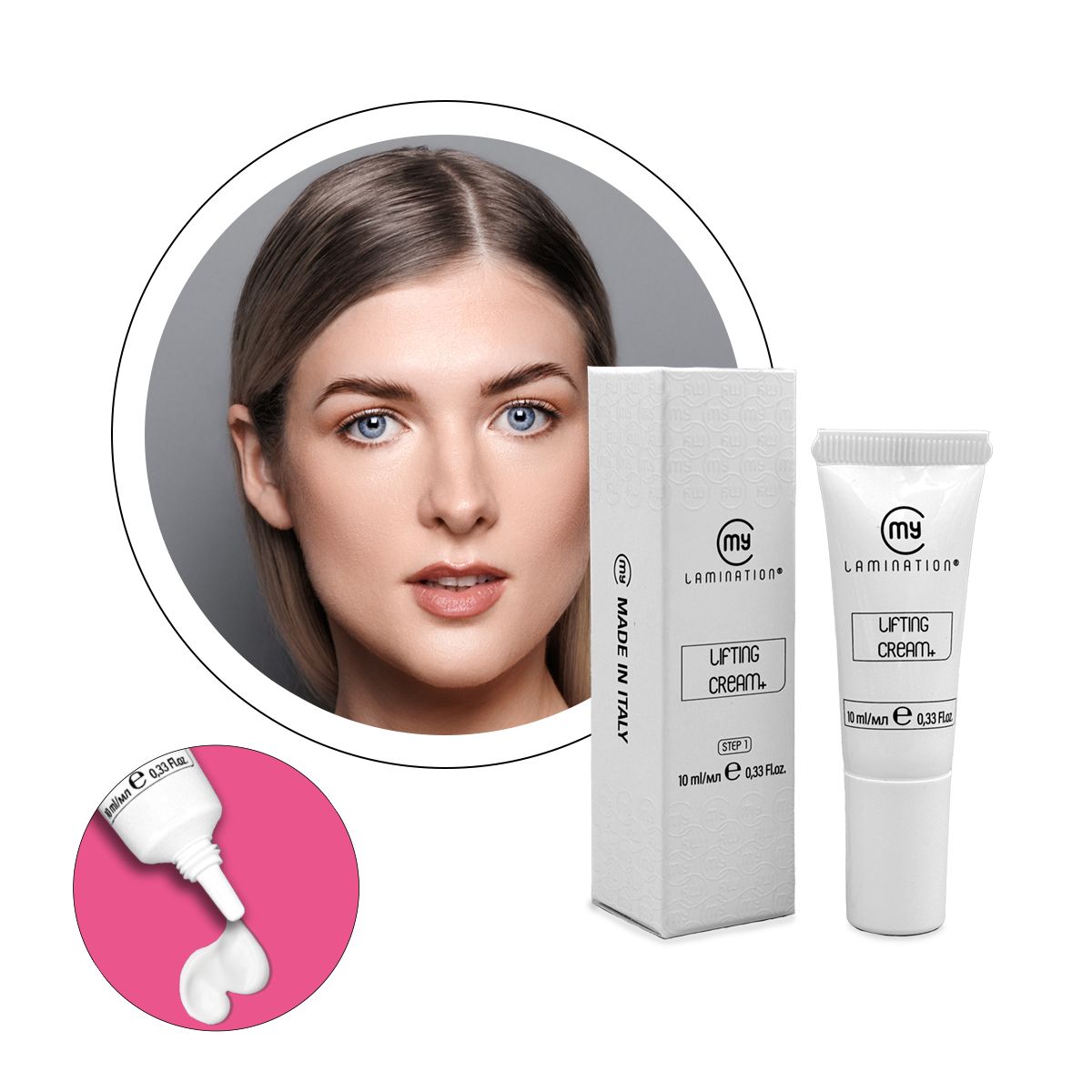 A 10ml tube of My Lamination Lifting Cream Plus Step 1, a professional eyelash lamination processing lotion used to break down disulphide bonds.