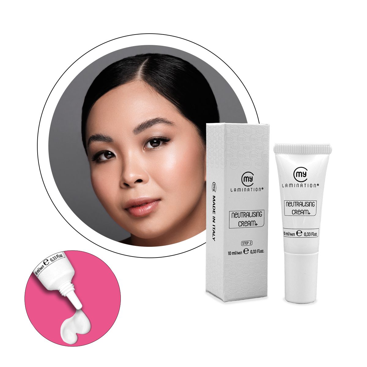 A 10ml tube of My Lamination Neutralising Cream Plus Step 2, used for setting lash lifts and brow laminations in Australian professional beauty salons.