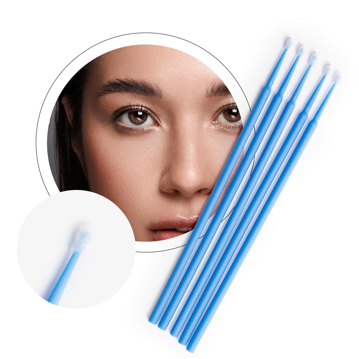 A professional set of blue My Lamination microbrush applicators featuring lint-free standard tips and non-slip handles, ideal for precise lash lift and brow tint application.
